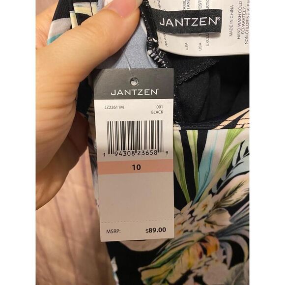 Jantzen 10 One-Piece NWT Black Tropical Swimsuit V-Neck slimming floral - Picture 6 of 9